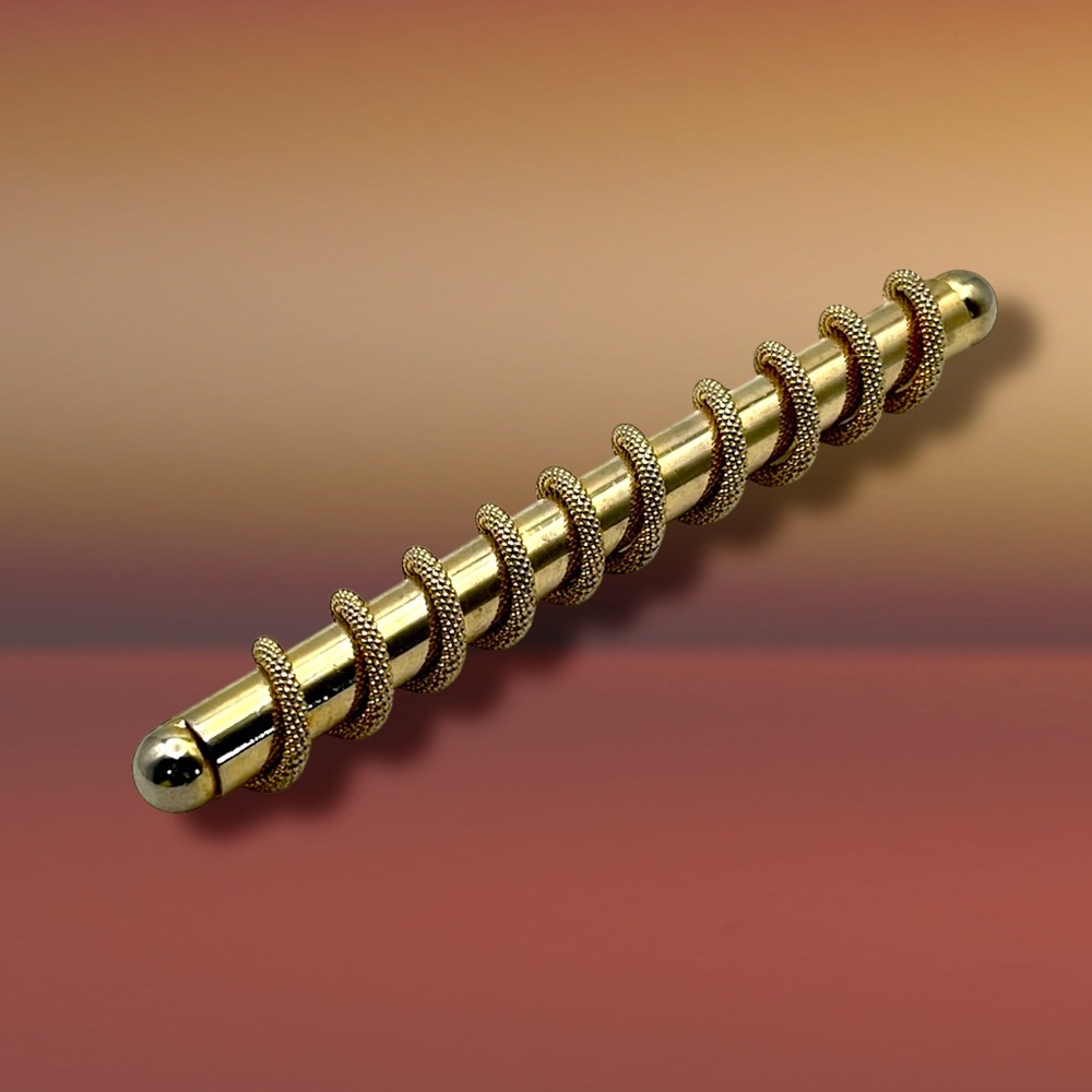 Vintage Retro Modern Gold Tone Bar Brooch With Spiral Wrap Design